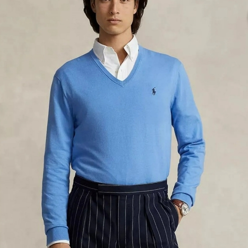 Ralph Lauren Blue V-Neck Sweater - Picture 10 of 11